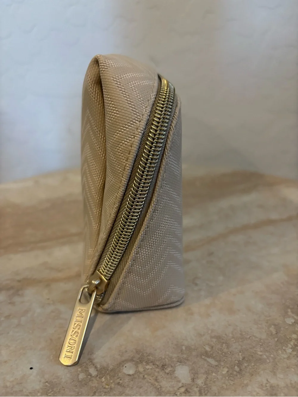 Missoni Cream Chevron Toiletry Pouch with Gold Logo